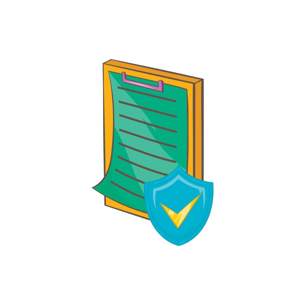 Clipboard with insurance form icon, cartoon style vector