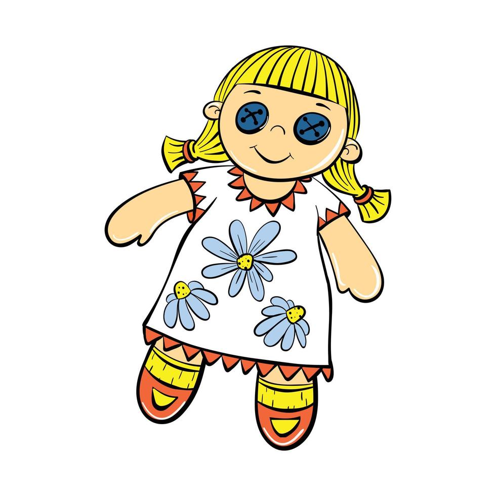 Cute doll toy icon, cartoon style vector