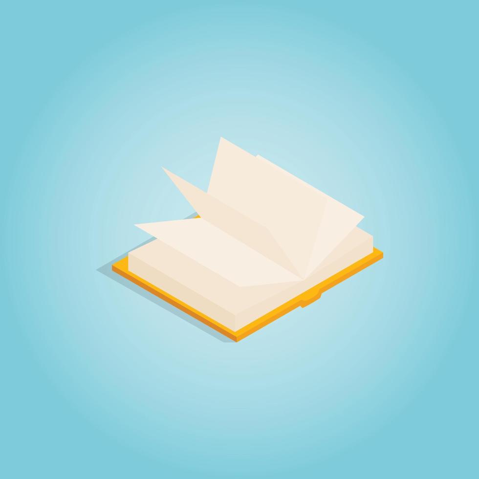 Yellow open book icon, isometric 3d style vector