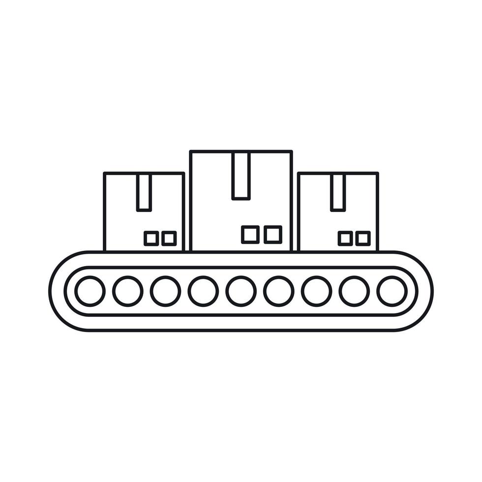 cinta transportadora con icono de carga, estilo de esquema vector