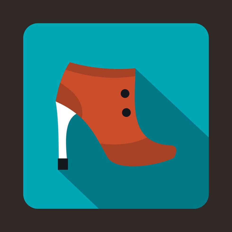 Brown boot with high heels icon in flat style vector