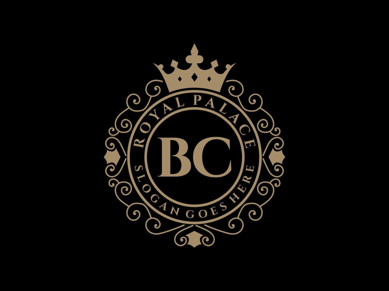 Letter BC Antique royal luxury victorian logo with ornamental frame. vector