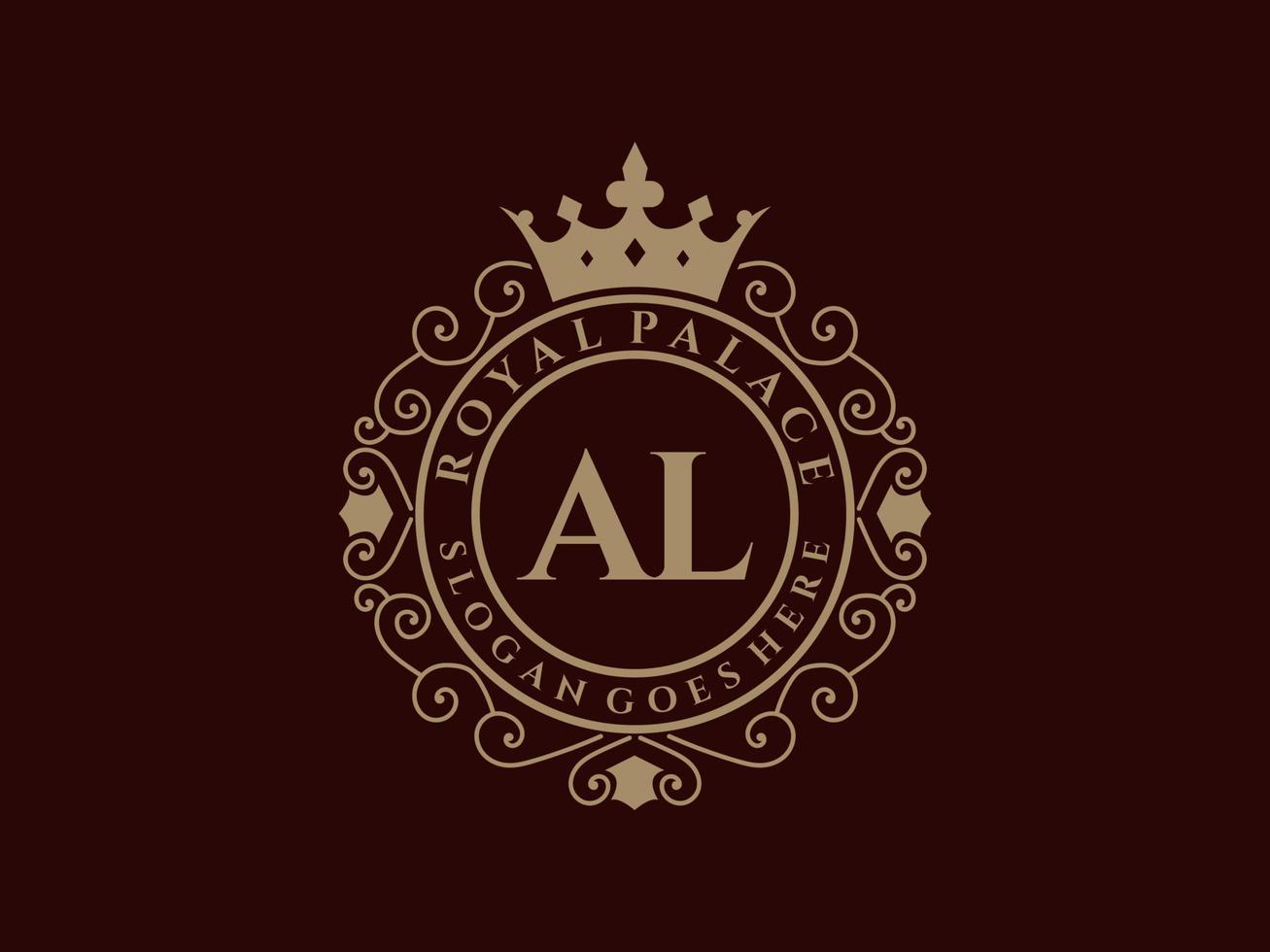 Letter AL Antique royal luxury victorian logo with ornamental frame. vector