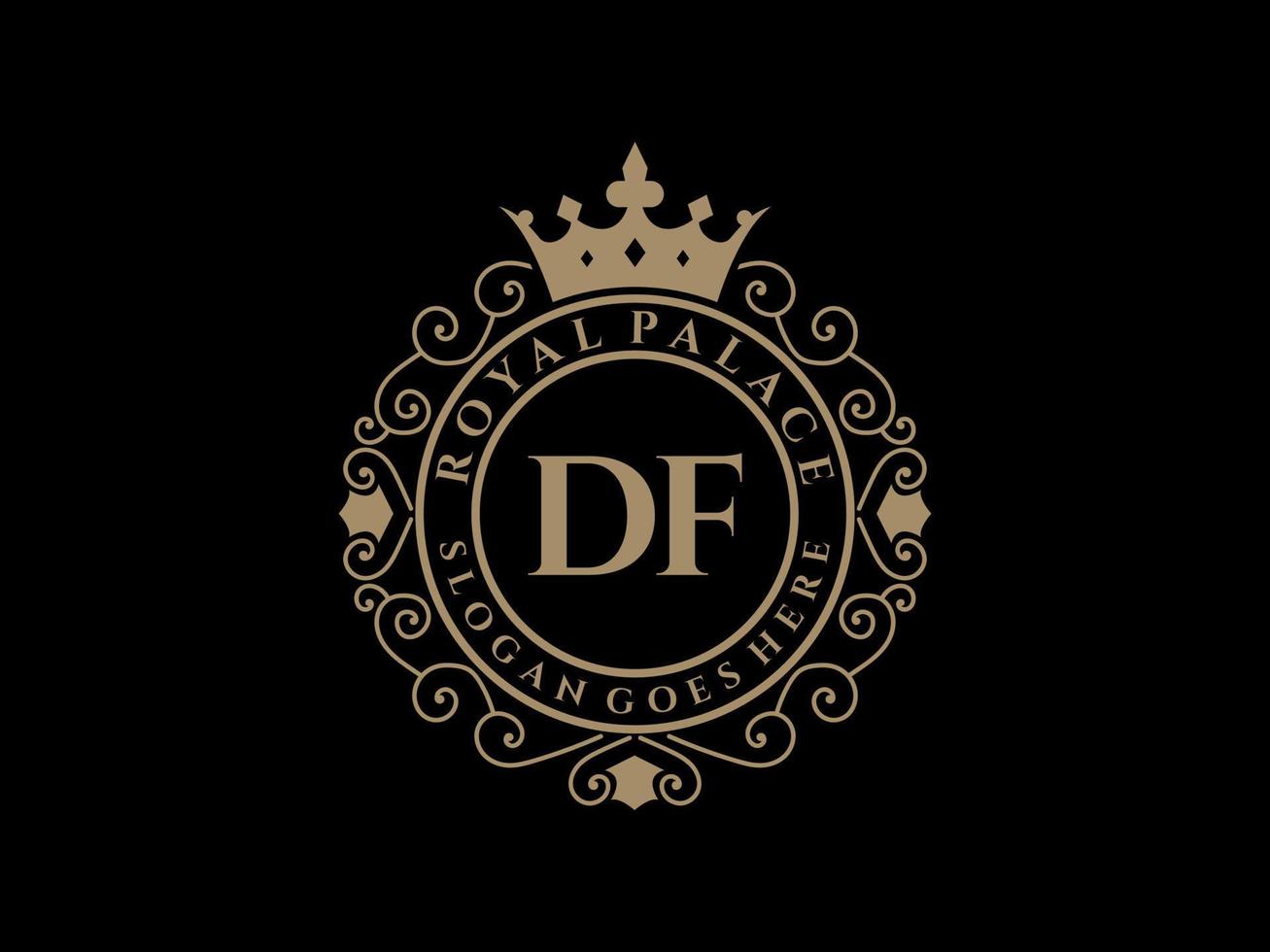 Letter DF Antique royal luxury victorian logo with ornamental frame. vector