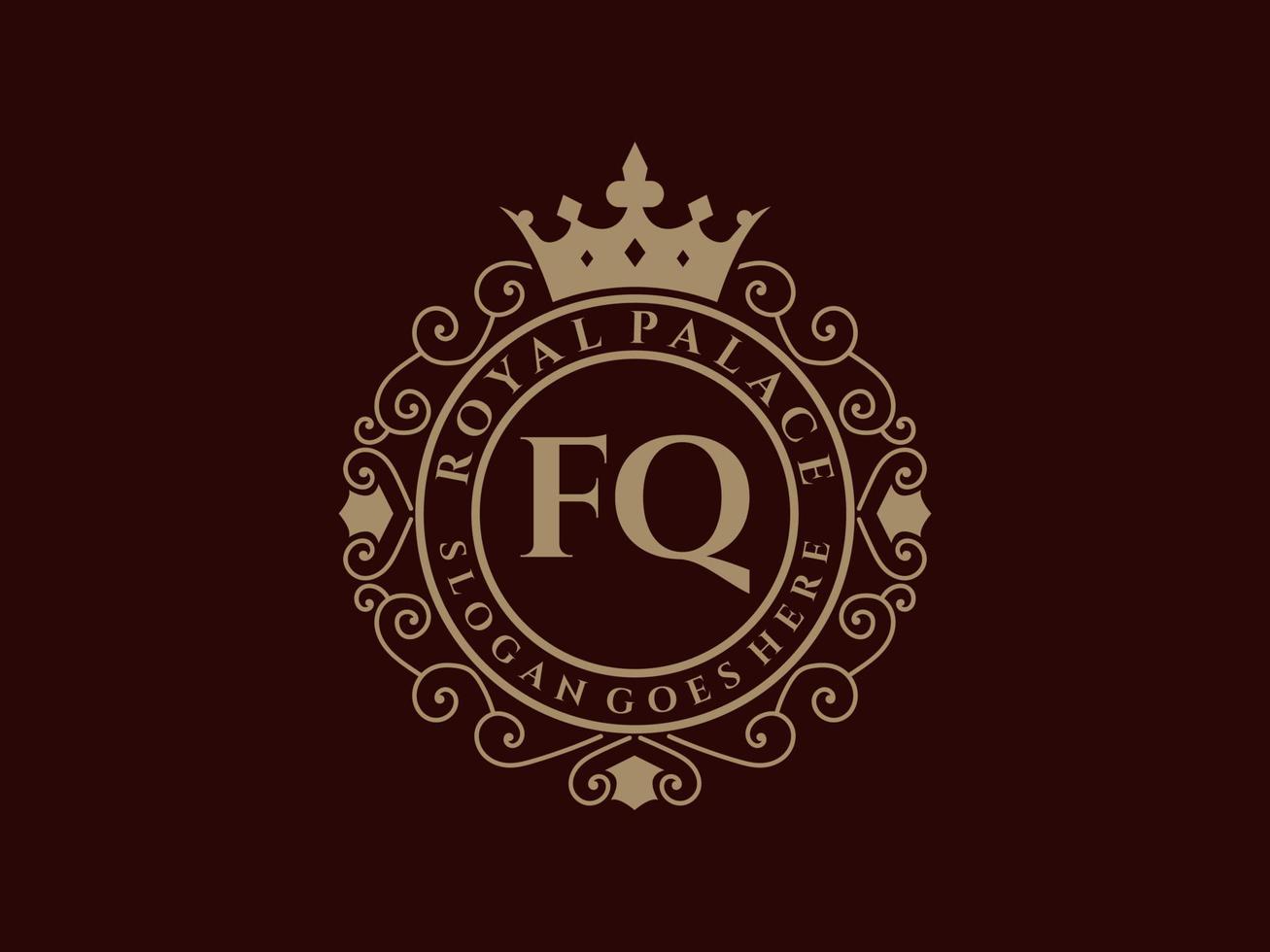 letra fq logotipo victoriano de lujo real antiguo con marco ornamental. vector