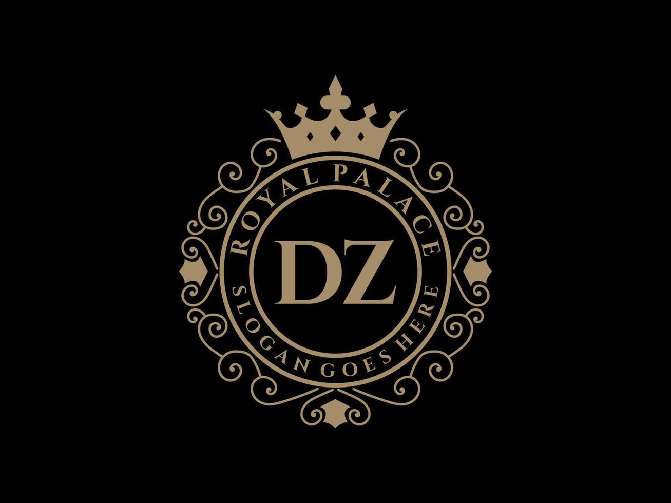 Letter DZ Antique royal luxury victorian logo with ornamental frame. vector