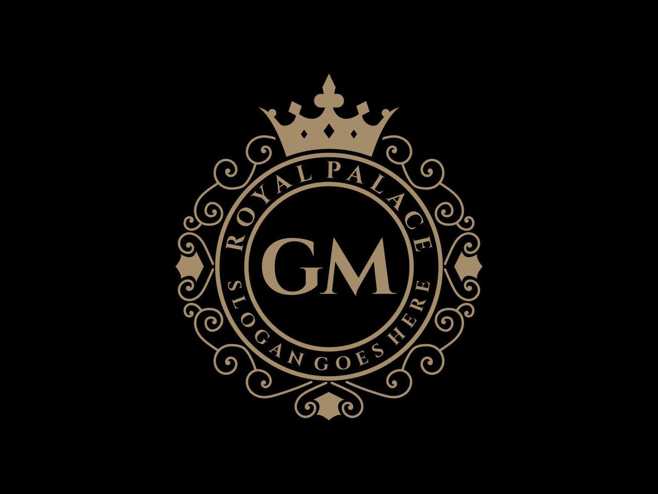 letra gm logotipo victoriano de lujo real antiguo con marco ornamental. vector