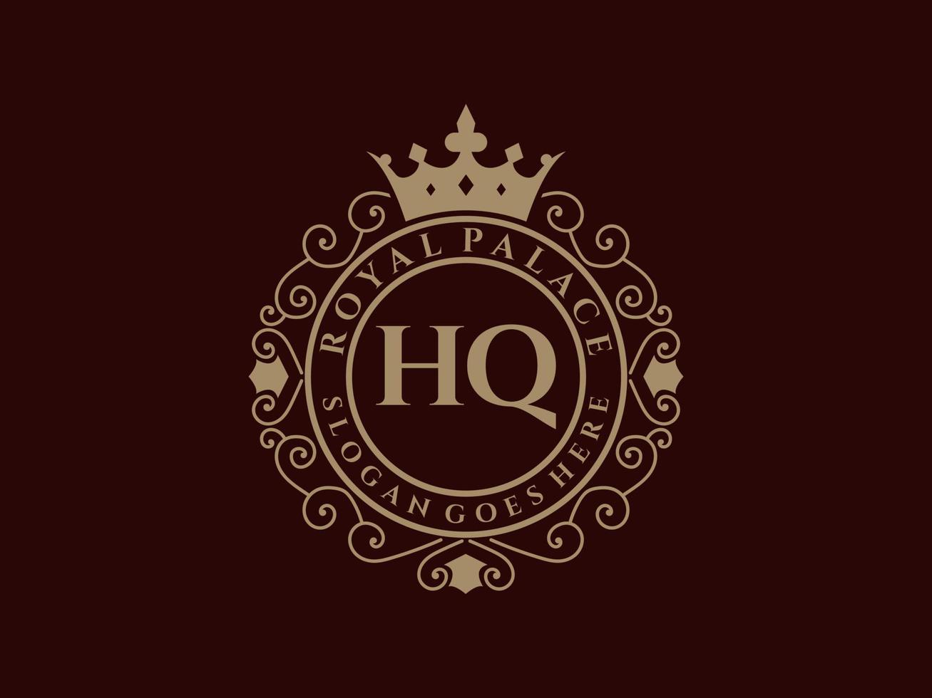 Letter HQ Antique royal luxury victorian logo with ornamental frame. vector