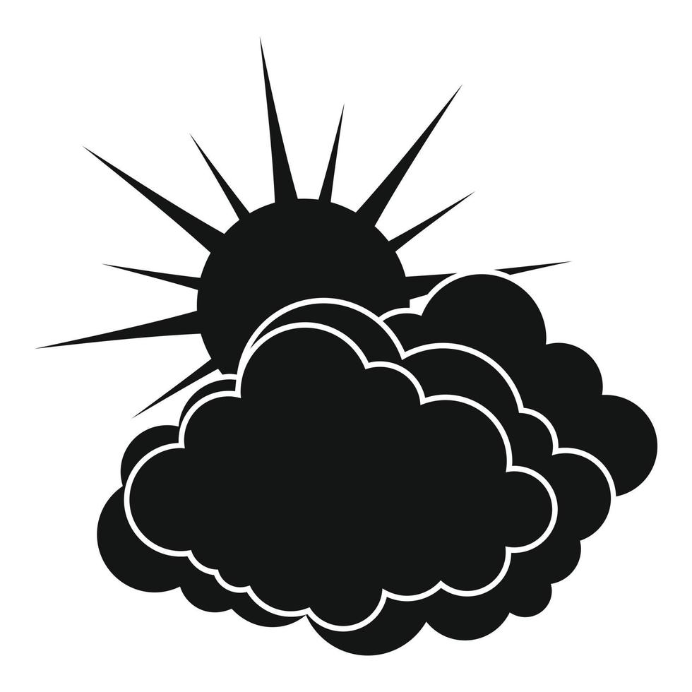 Blue cloudy sun icon, simple black style vector