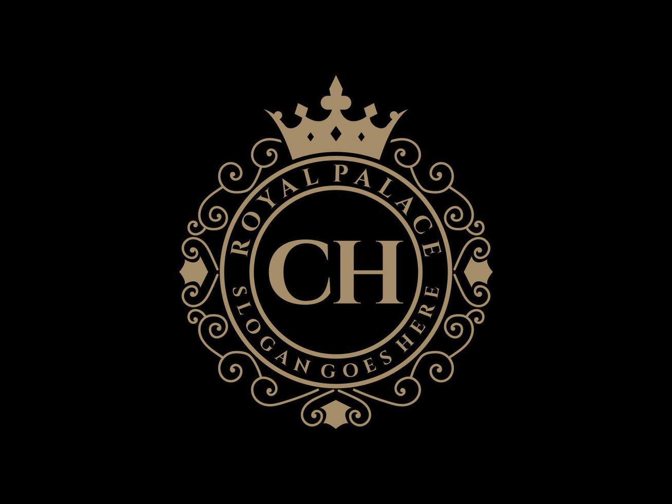 letra ch logotipo victoriano de lujo real antiguo con marco ornamental. vector