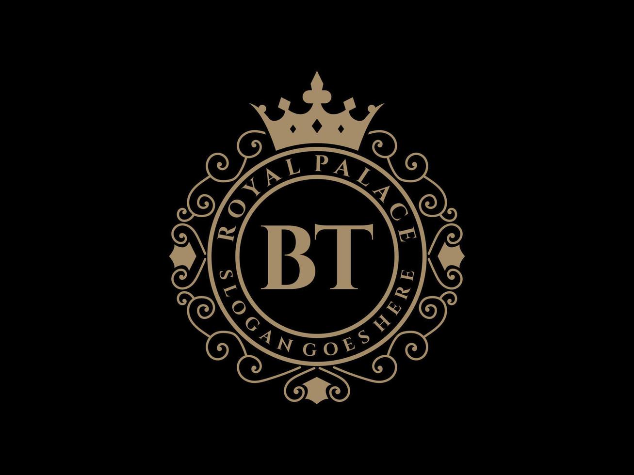 Letter BT Antique royal luxury victorian logo with ornamental frame. vector