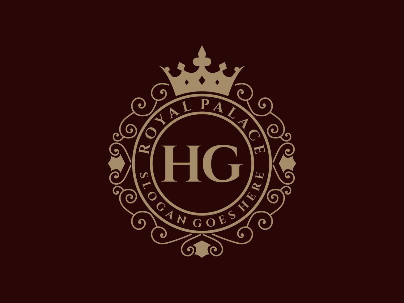 Letter HG Antique royal luxury victorian logo with ornamental frame. vector