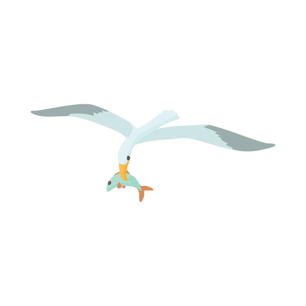 Seagull is carrying a fish in a beak icon vector
