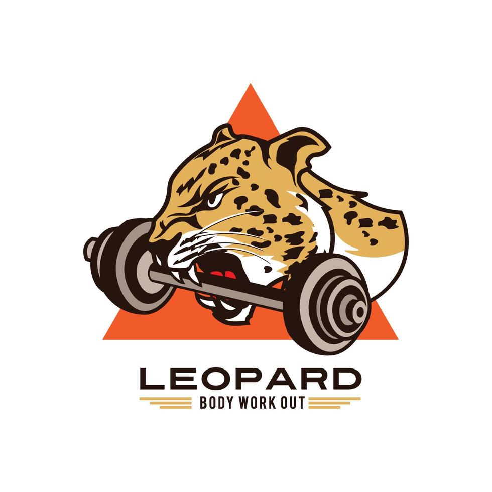 cabeza de leopardo con ilustración vectorial de mancuerna, buena para el logo del gimnasio y del club de entrenamiento corporal vector