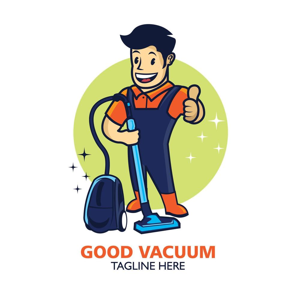 Cleaning service worker character mascot in retro style, good for cleaning service business logo vector