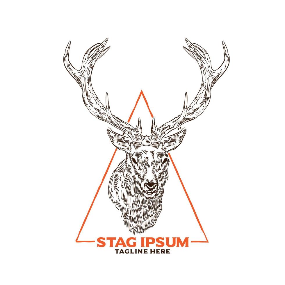 Stag head vector illustration in hand drawn style, perfect for t shirt design and conservation logo design