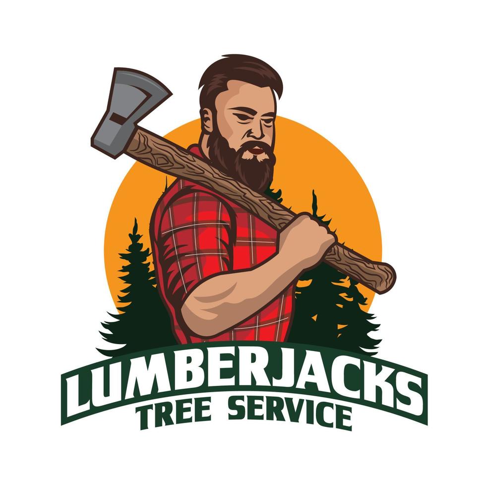 Lumberjack service logo design with axe in retro style, perfect for wood cutting service company logo and t shirt design vector