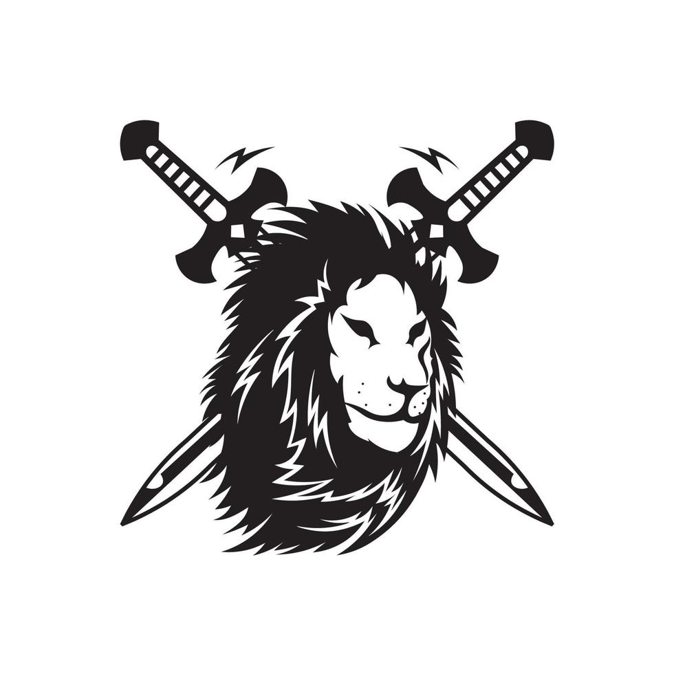 ilustración vectorial de león y espada, perfecta para el diseño de camisetas y el diseño del logotipo del dojo del club marcial vector