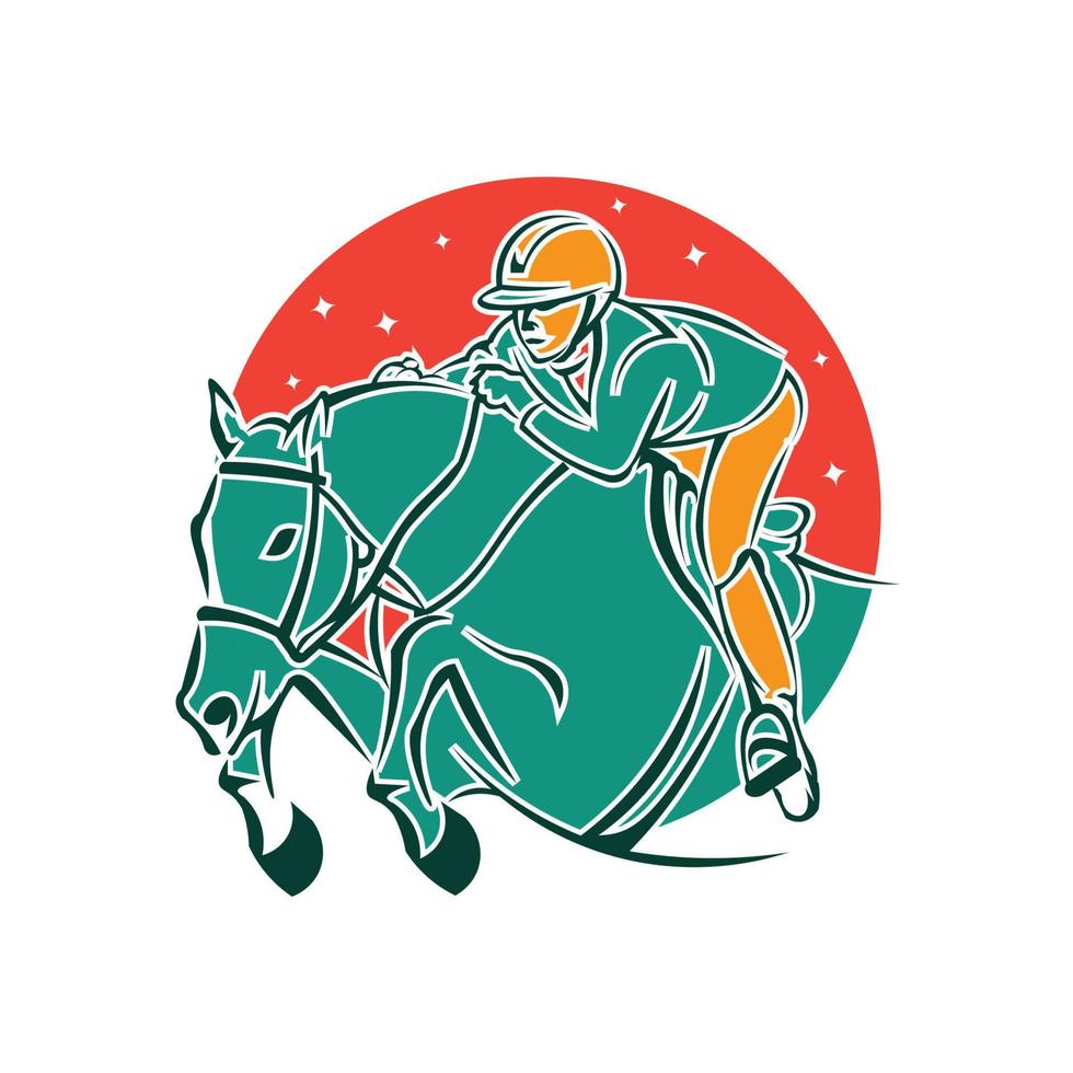 un jinete compite con su caballo, adecuado para el logotipo de un club de carreras, un establo y una granja, así como eventos de carreras de caballos vector
