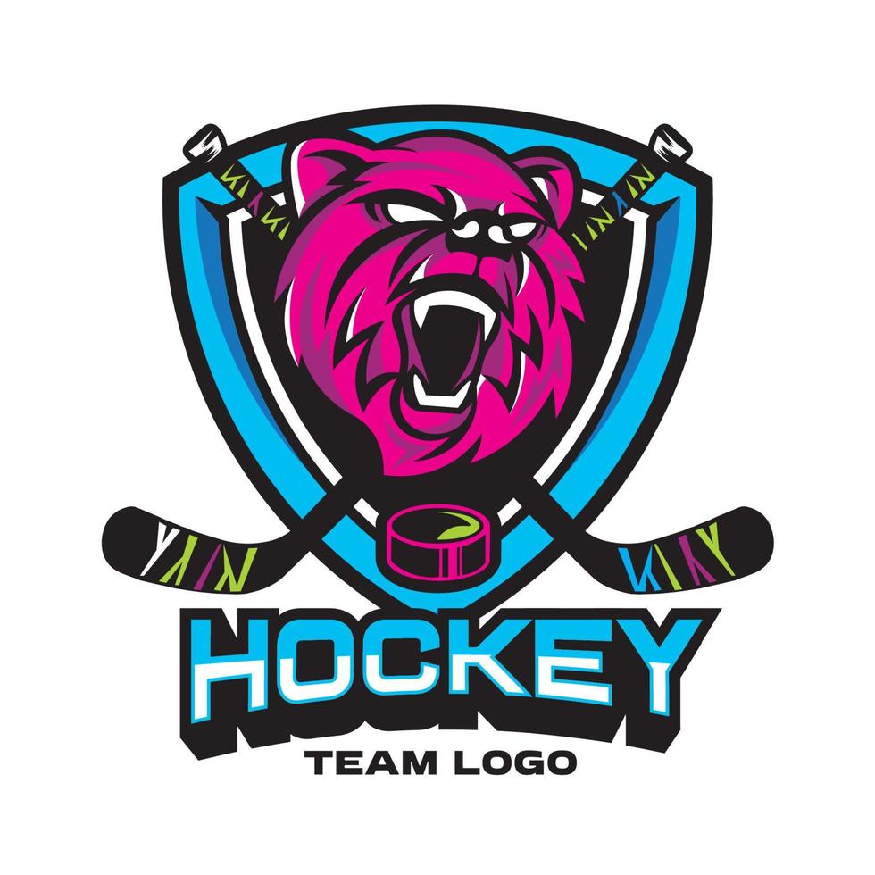 logo de la mascota del equipo de hockey con ilustración de vector de cabeza de oso, bueno para placa, parche, camiseta, uniforme logo del equipo de hockey