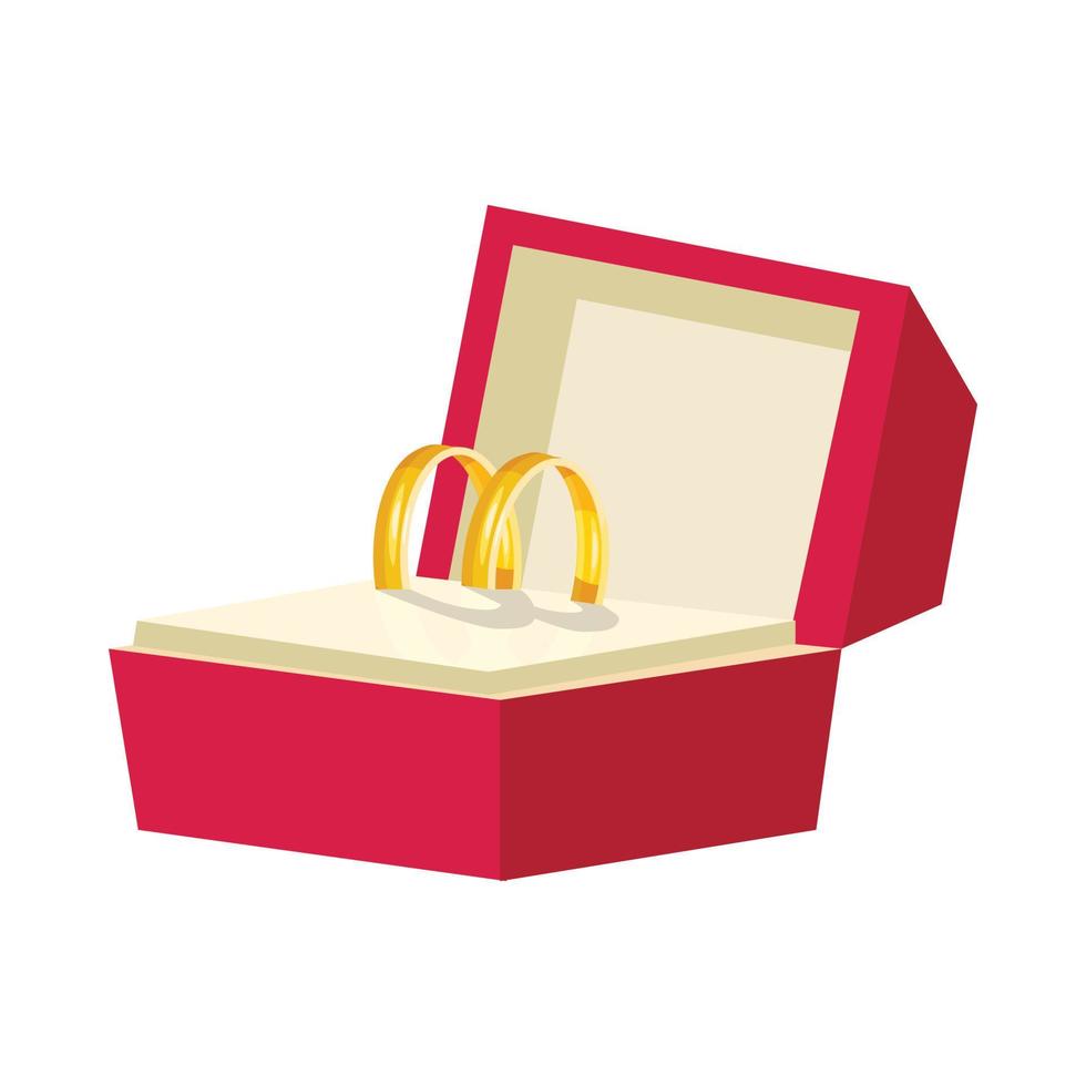 anillos de boda en un icono de caja roja, estilo de dibujos animados vector