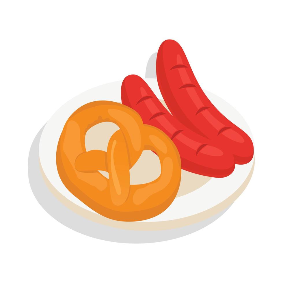 Pretzel bakery and sausage icon, isometric style vector