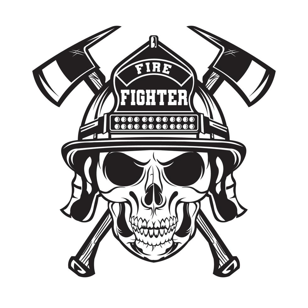 Skull Fire fighter vector illustration logo with axe and helmet, perfect for team t shirt design