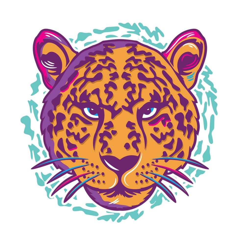 ilustración de vector de cara de leopardo en estilo de arte pop, perfecto para camiseta de niños también logotipo de zoológico