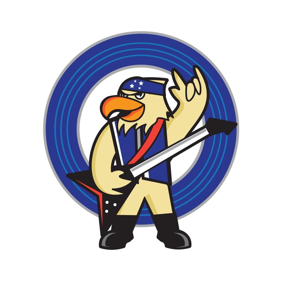 Hawk bird mascot character carries a guitar in cartoon style, suitable for t-shirt designs and music school logos also mascot logo vector