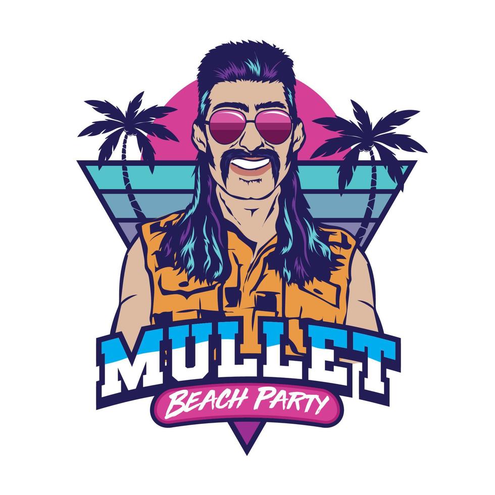 A man with mullet hair style and red neck shirt in retro style, good for club logo and tshirt design vector