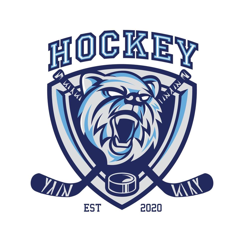 logo de la mascota del equipo de hockey con ilustración de vector de cabeza de oso, bueno para placa, parche, camiseta, uniforme logo del equipo de hockey