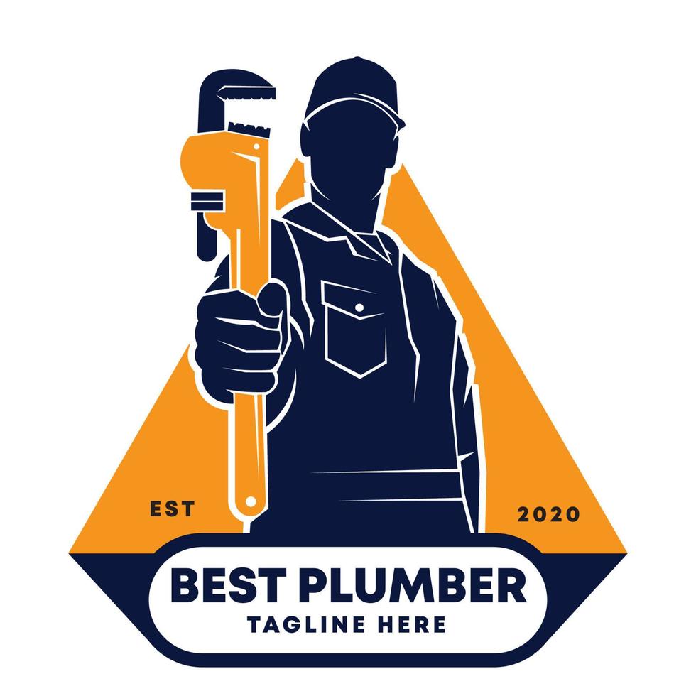 Silhouette Plumbing man vector logo design, perfect for Plumbing service company logo