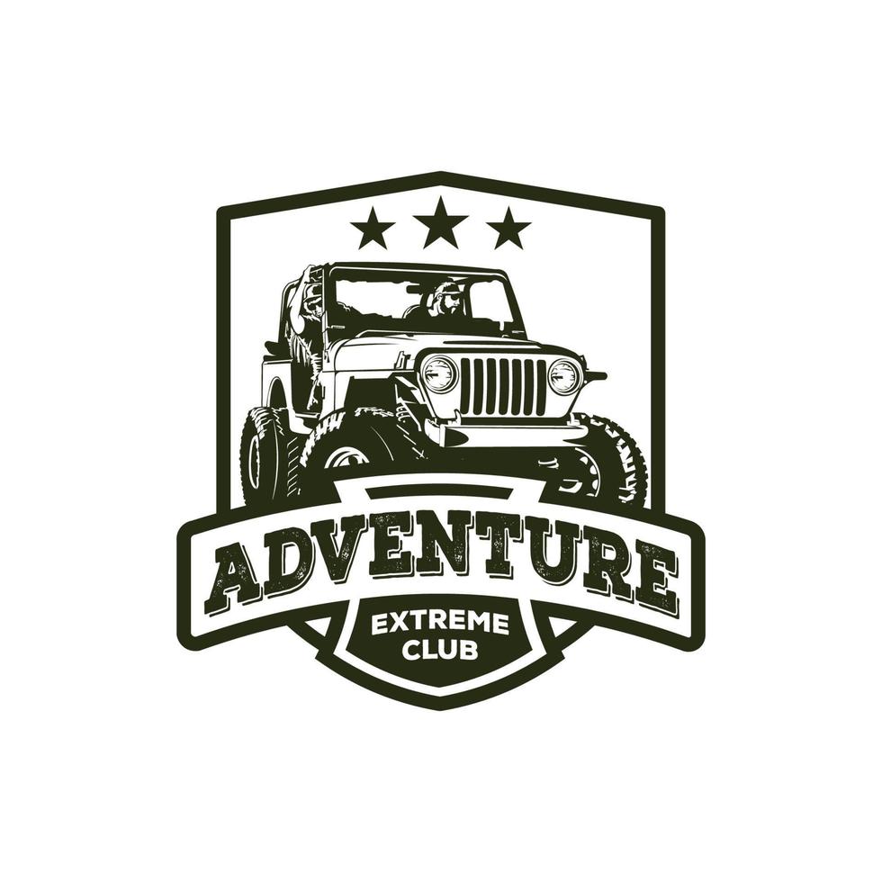 diseño de logotipo de vehículo de aventura todoterreno, perfecto para el diseño de camisetas y el logotipo del club también para eventos vector