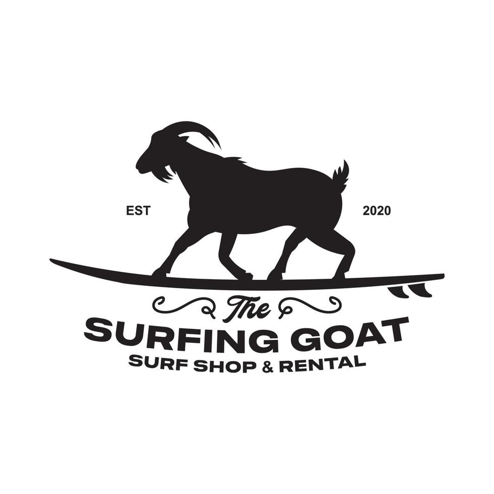 Surfing Goat vector illustration in retro vintage style, perfect for tshirt design, surf shop and rental logo