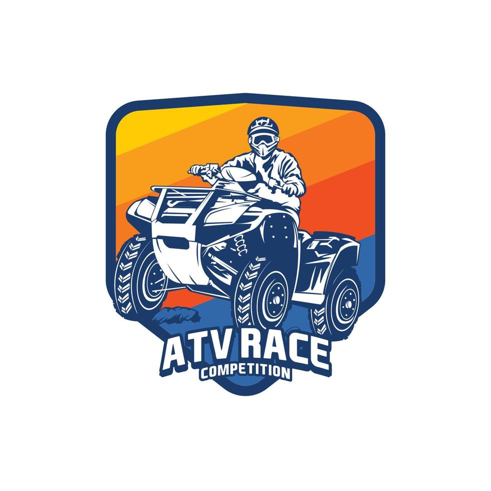 Quad ATV Extreme sport racing in badge logo design, good for t shirt design and championship event logo vector