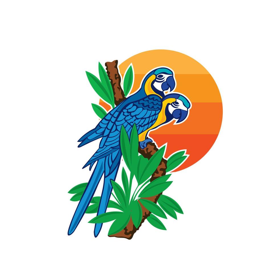 Twin Blue Parrots vector illustration, perfect for tshirt design and bird lover logo design