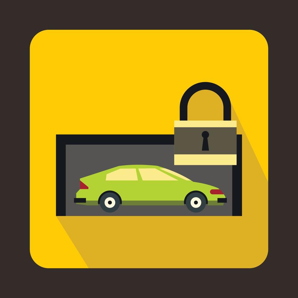 Green car and padlock icon, flat style vector