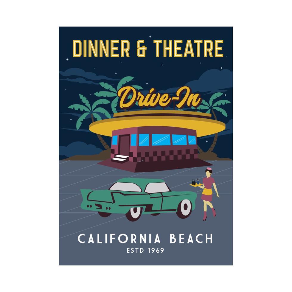 Drive in Dinner with retro style design, perfect for t shirt design and poster vector