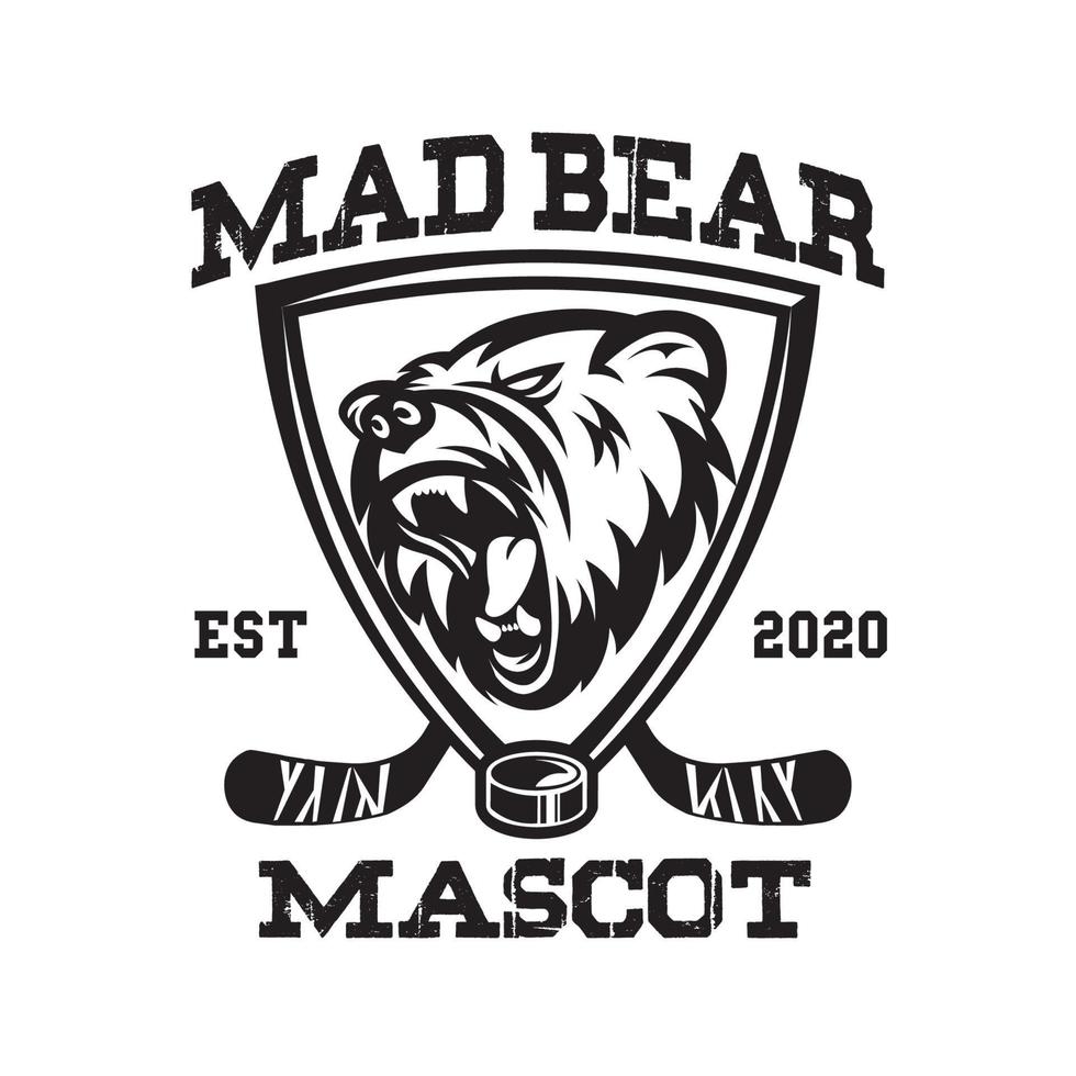 logo de la mascota del equipo de hockey con ilustración de vector de cabeza de oso, bueno para placa, parche, camiseta, uniforme logo del equipo de hockey