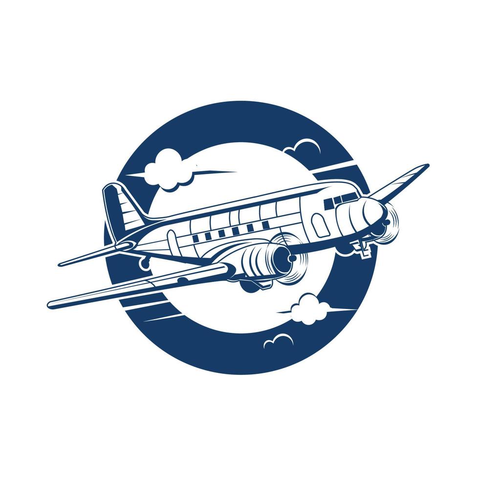 ilustración vectorial de avión vintage en estilo retro, perfecta para el diseño de camisetas y todo el diseño de mercancías también para el diseño del logotipo de la escuela de vuelo vector