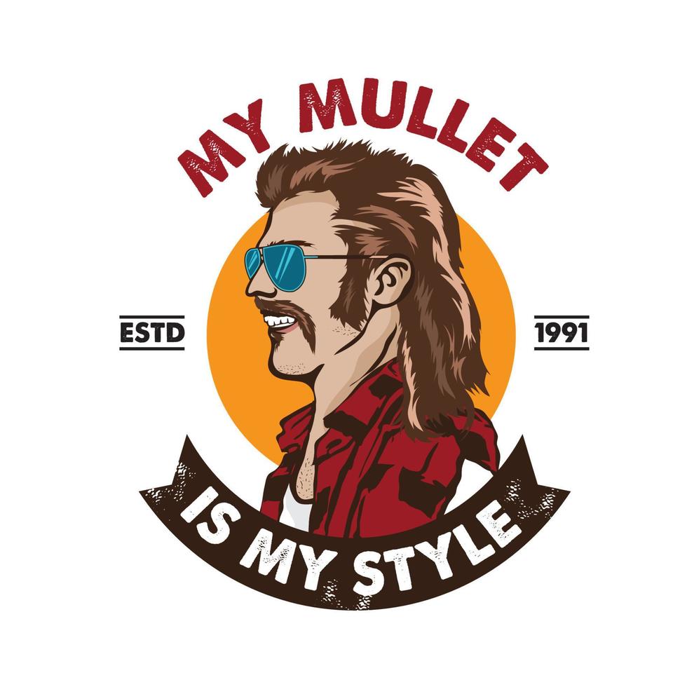 A man with mullet hair style and red neck shirt, good for club logo andtshirt design vector