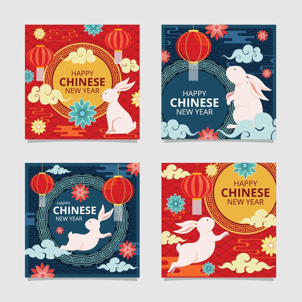 Happy Chinese New Year With Water Rabbit Social Media Template vector