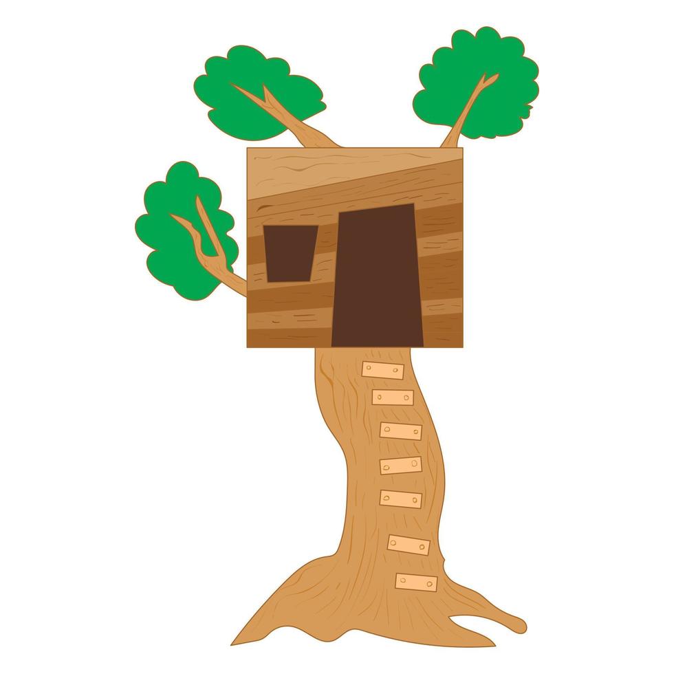 icono de la casa del árbol pequeño, estilo de dibujos animados vector