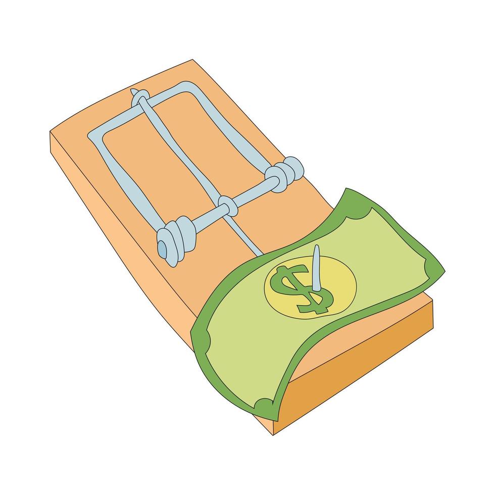 Mousetrap with money icon, cartoon style vector