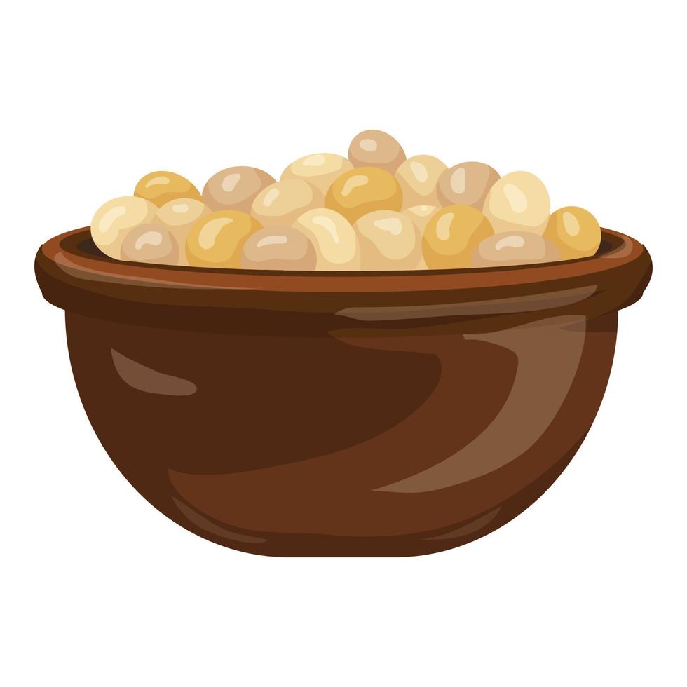 Soybean bowl icon, cartoon style vector