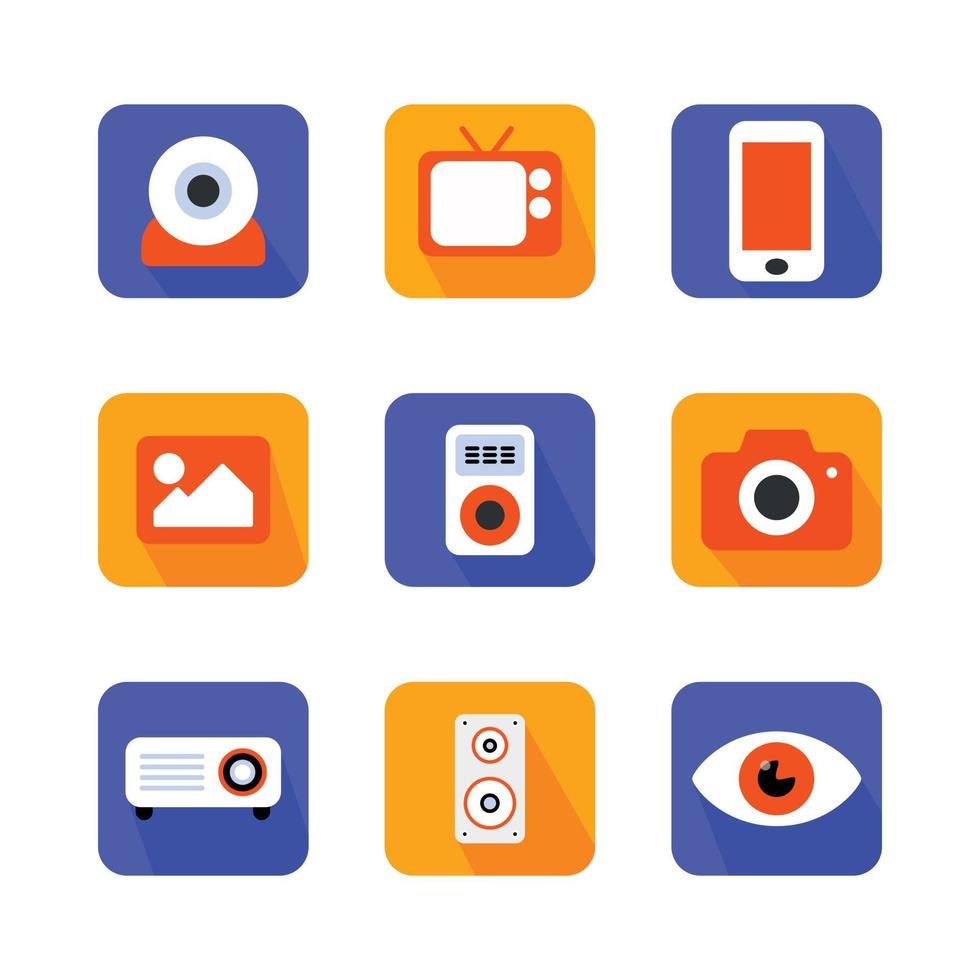 Set of multimedia flat retro icon vector illustration