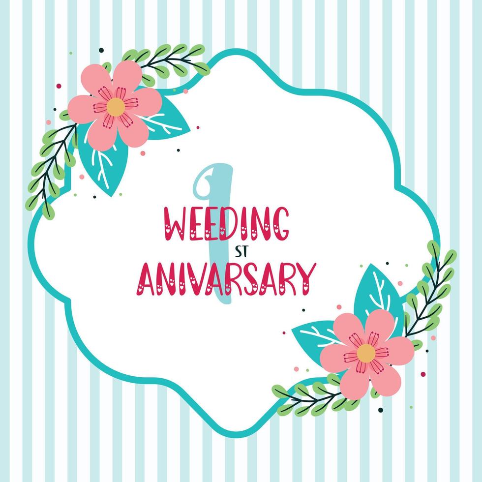 First year weeding Anniversary invitation card template vector