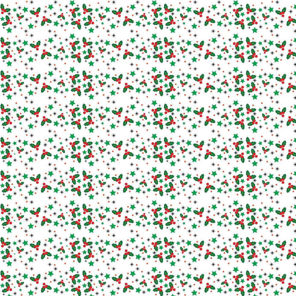 Seamless Red berries with Christmas Stars background pattern vector