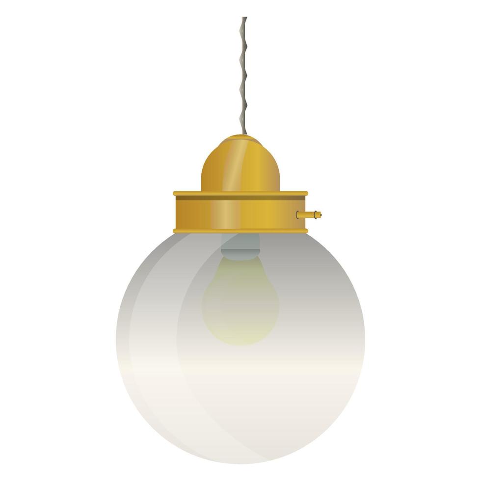 Hanging lamp with glass bulb in realistic style. Colorful vector illustration isolated on white background.