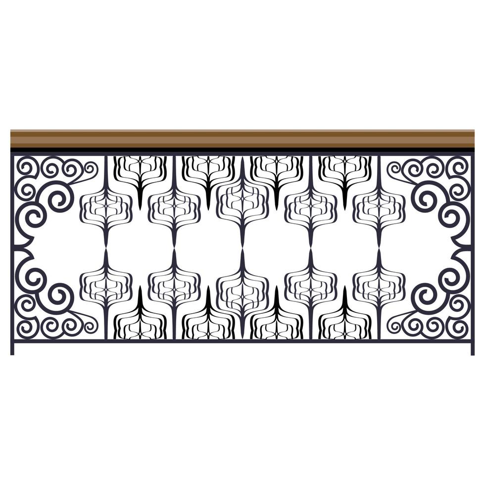 Metal forging handrails in realistic style. Blacksmithing work. Balcony railings. Colorful vector illustration isolated on white background.